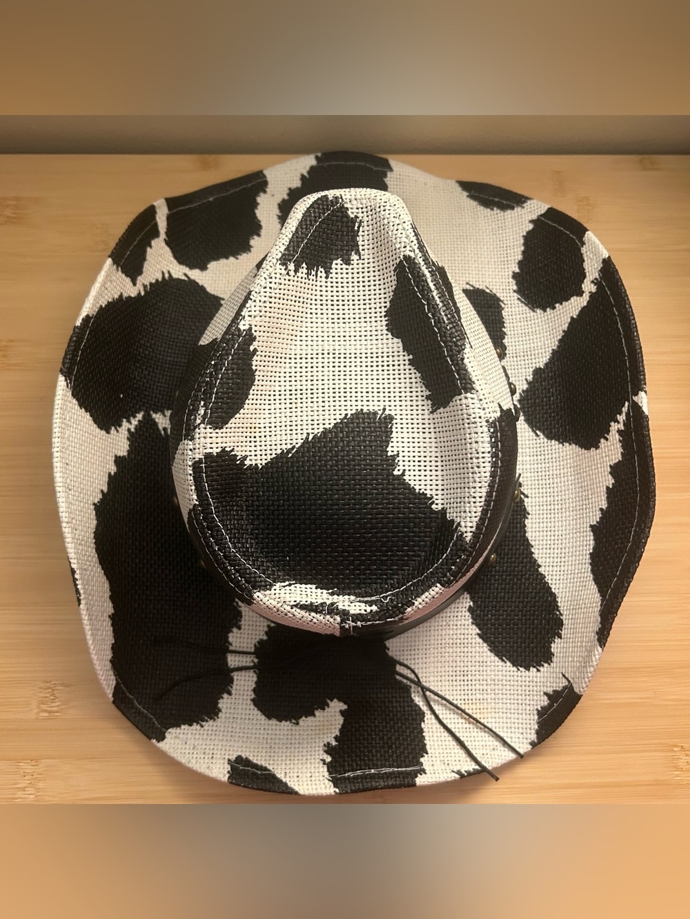 Cow Print Cowboy Hat Western Faux Leather Band Stud Rivet Accents Women Cowgirl - Picture 4 of 8